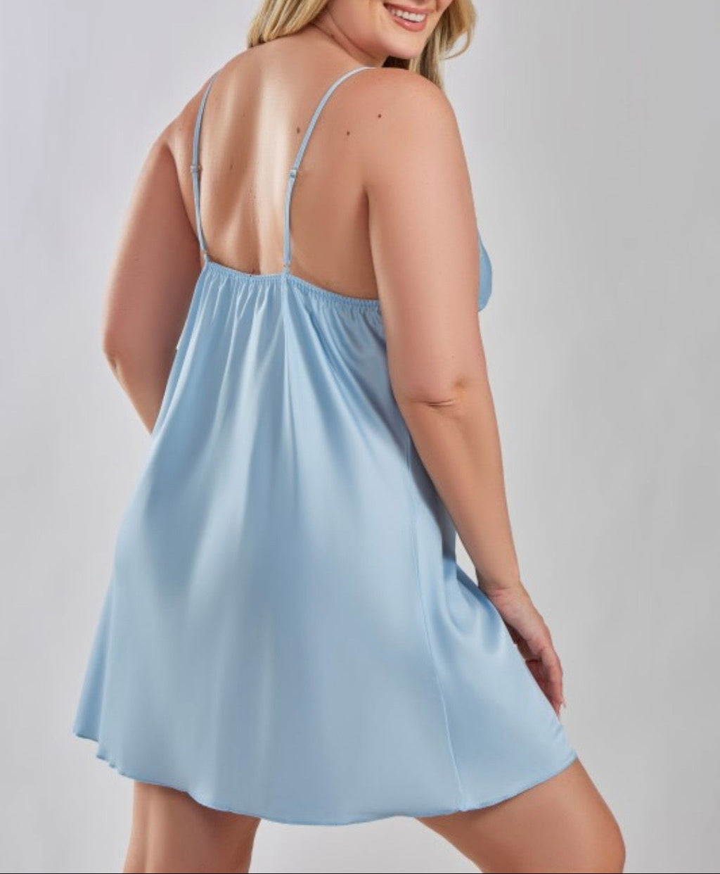 Silky Chemise In Gold Lace Trim (Blue)